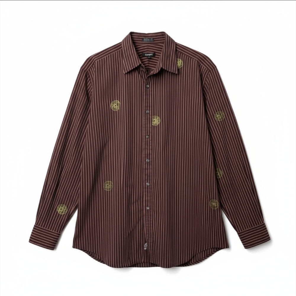 Vintage DKNY Men's Long Sleeve Striped Button-Down Shirt with Gold Embroidery